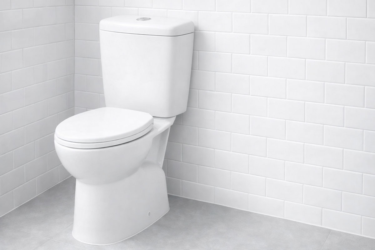 Bồn cầu Dugi 2 khối thiết kế nhỏ gọn, két nước vuông vức, xả nút nhấn