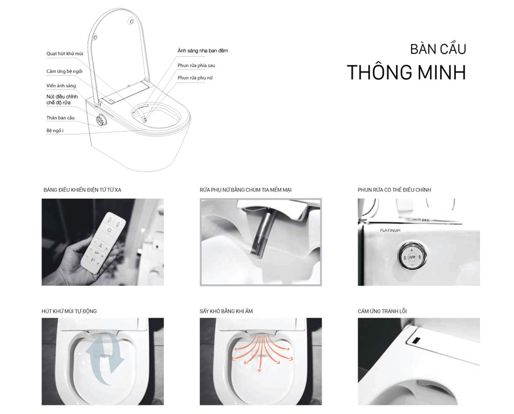Bồn cầu thông minh Platinum với vòi rửa tự động và bảng điều khiển tiện nghi