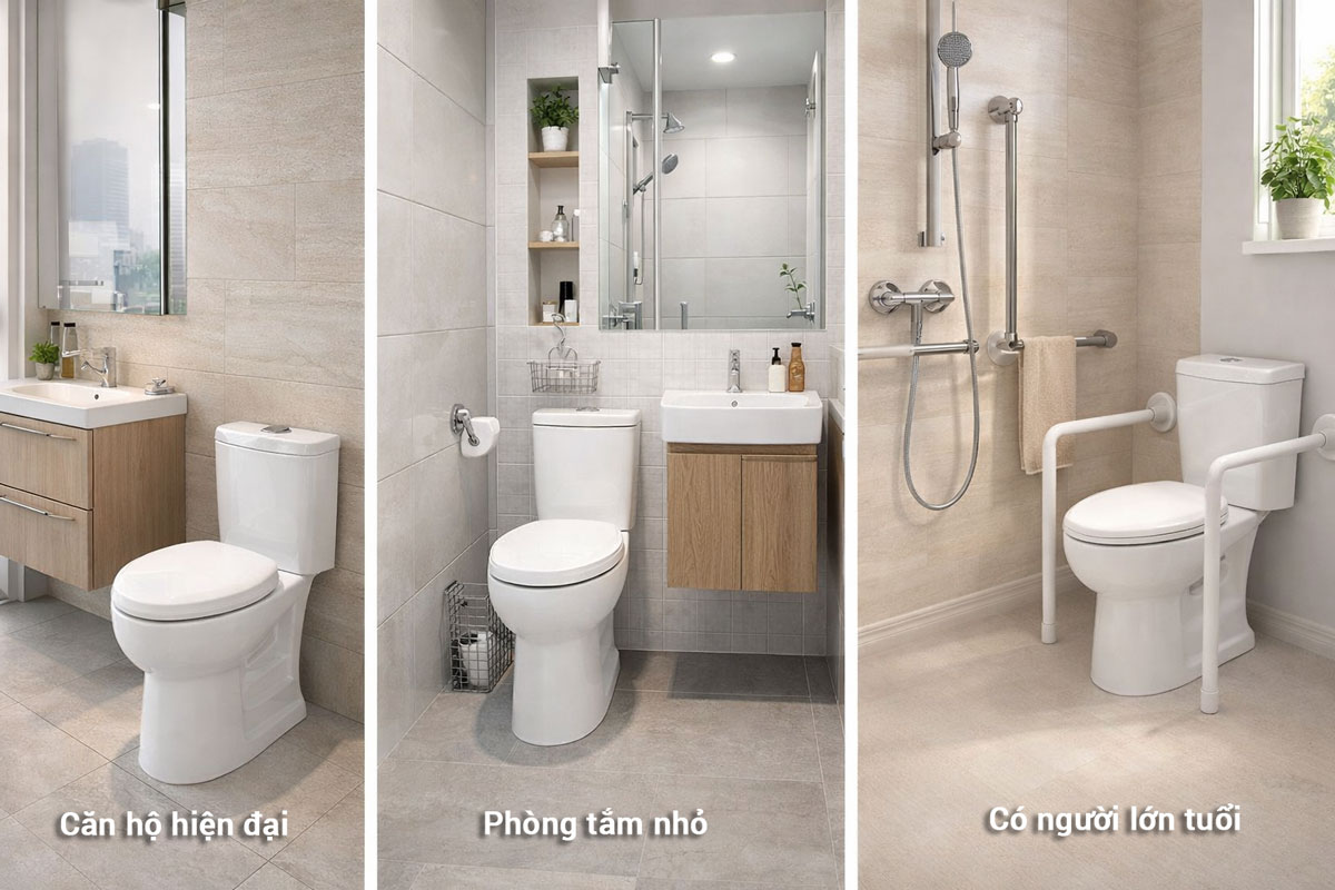 Chọn bồn cầu HC theo nhu cầu sử dụng và diện tích phòng tắm
