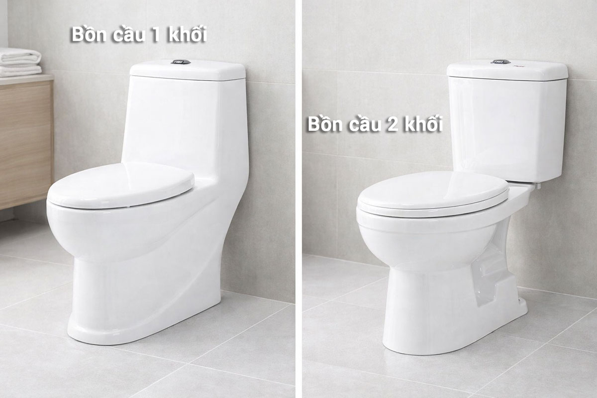 Phân loại bồn cầu HC theo kiểu 1 khối, 2 khối và treo tường