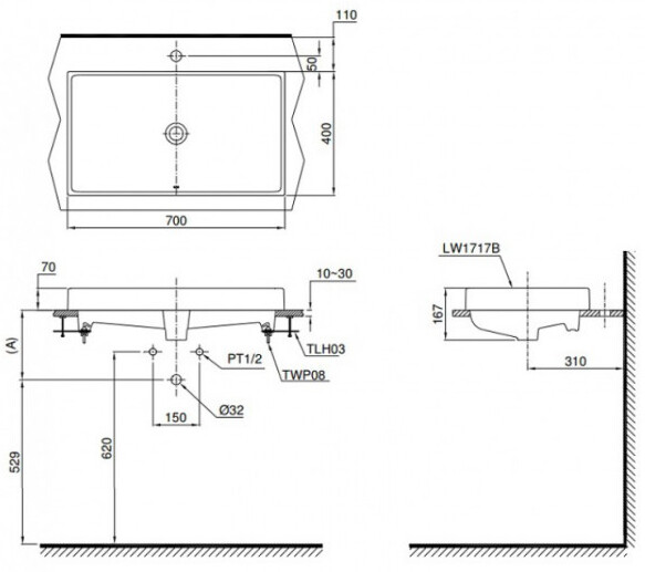 Bản vẽ kỹ thuật chậu rửa mặt đặt bàn Lavabo TOTO LT1717#XW 