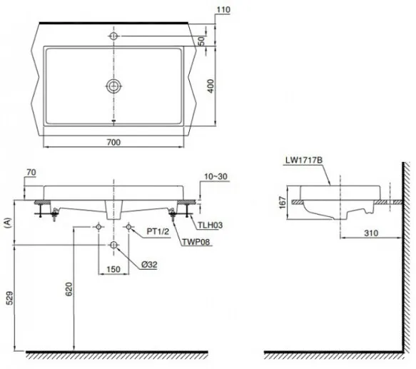 Bản vẽ kỹ thuật chậu rửa mặt đặt bàn Lavabo TOTO LT1717#XW 
