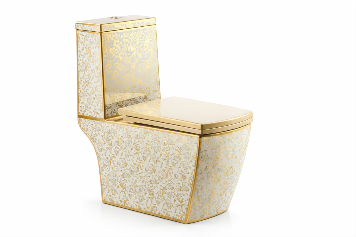 Bồn cầu 1 khối nghệ thuật Dada A-2073BLG với họa tiết viền vàng Versace