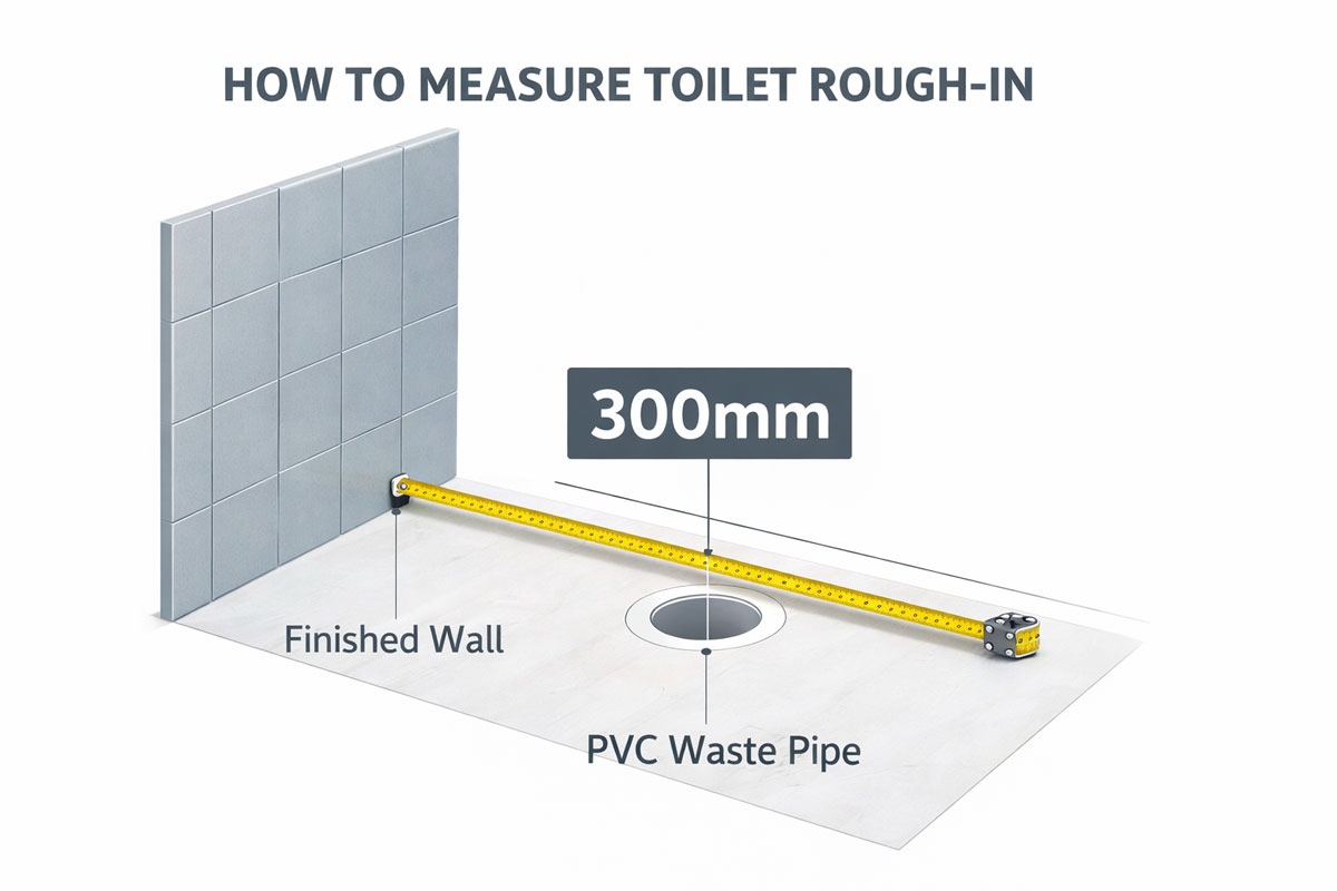 Hướng dẫn đo tâm xả 300mm tiêu chuẩn khi thi công bồn cầu 1 khối Riba