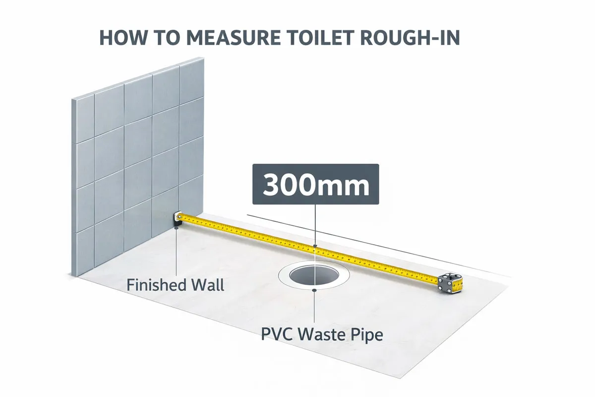 Hướng dẫn đo tâm xả 300mm tiêu chuẩn khi thi công bồn cầu 1 khối Riba