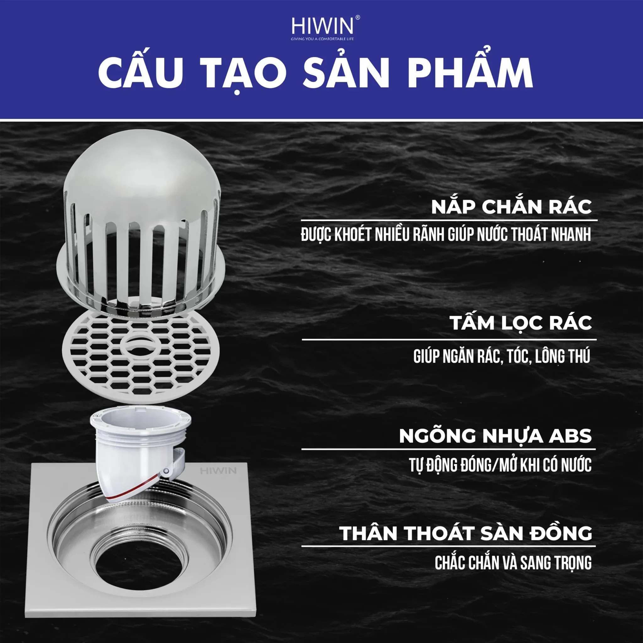 Cầu chắn rác đồng mạ crom Hiwin FD-1601F