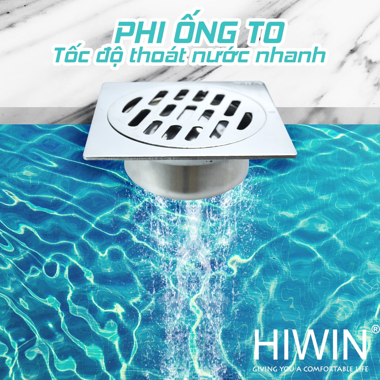 Ga thoát inox thoát nước nhanh ngăn mùi Hiwin FD-6322