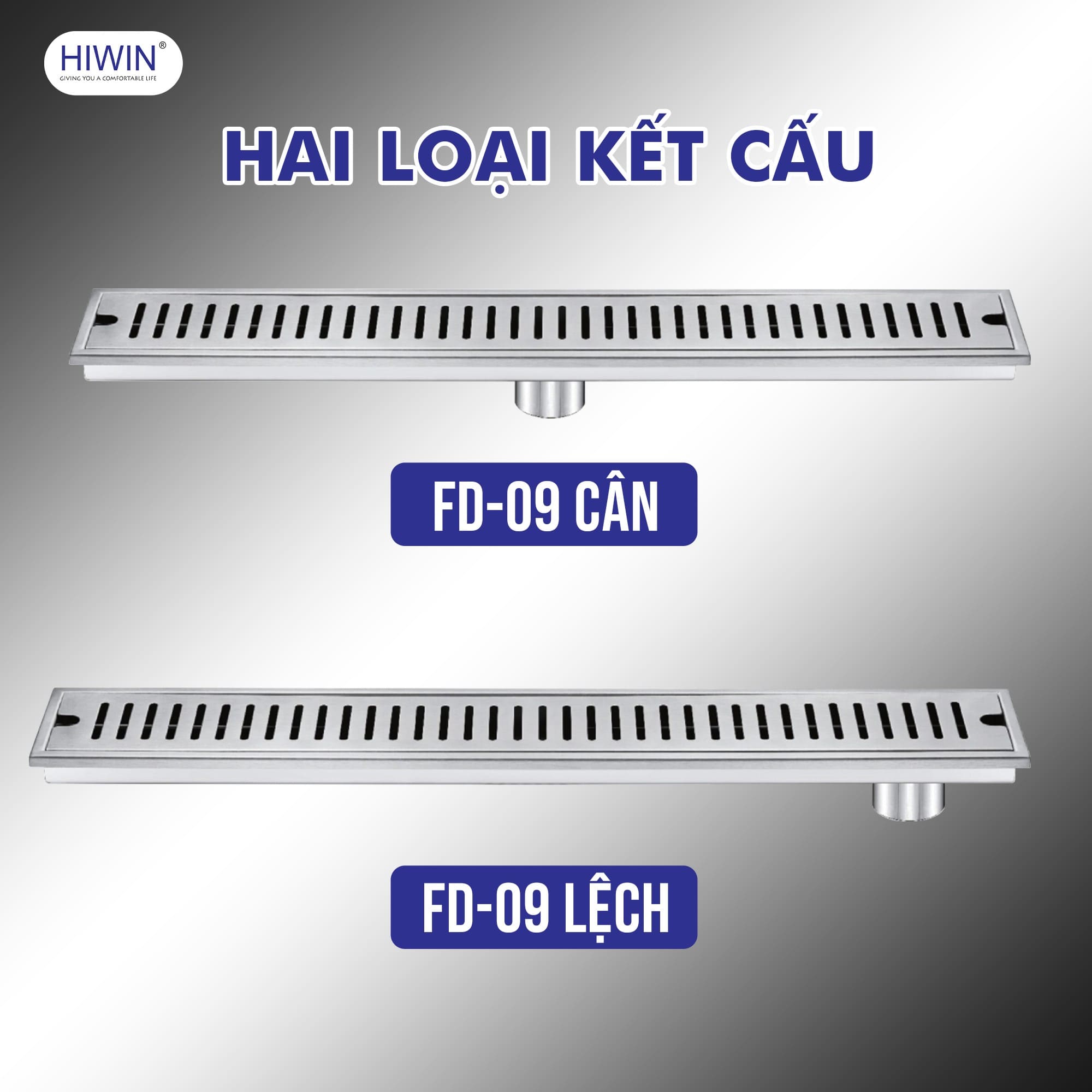 Phễu thu sàn dài inox 304 kích thước 100×600 (cân/ lệch) Hiwin FD-09