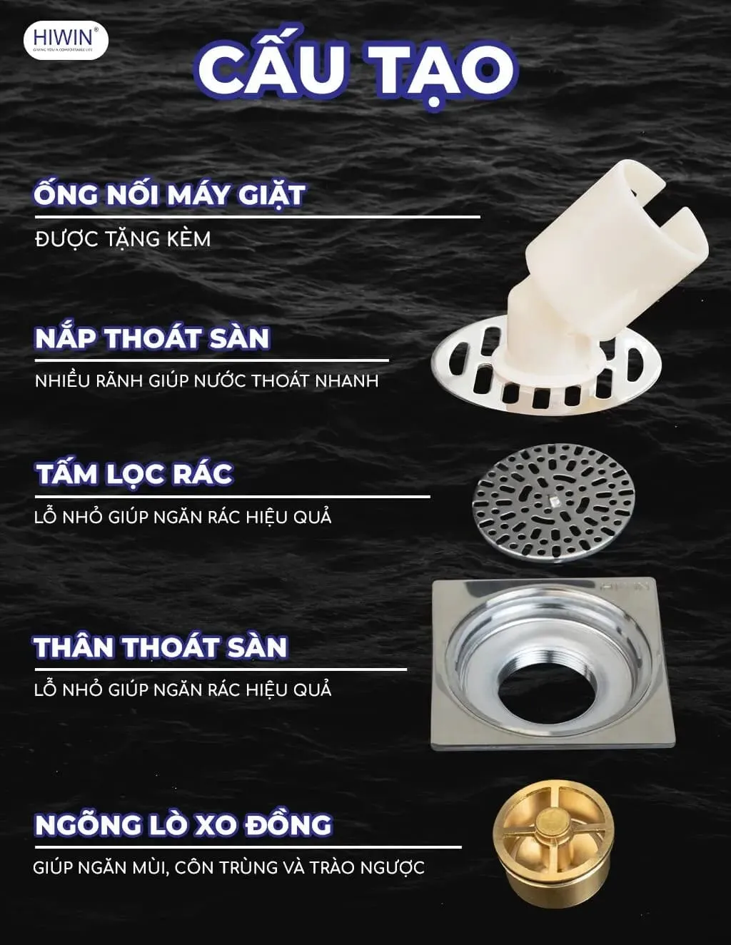 Phễu thu sàn máy đuôi lò so Hiwin FD-9310W