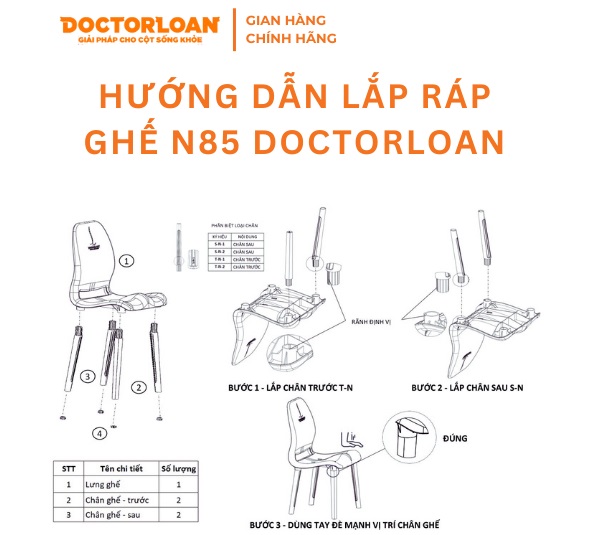 Cách lắp ghế sáng chế N85 DoctorLoan xanh dương chân thấp