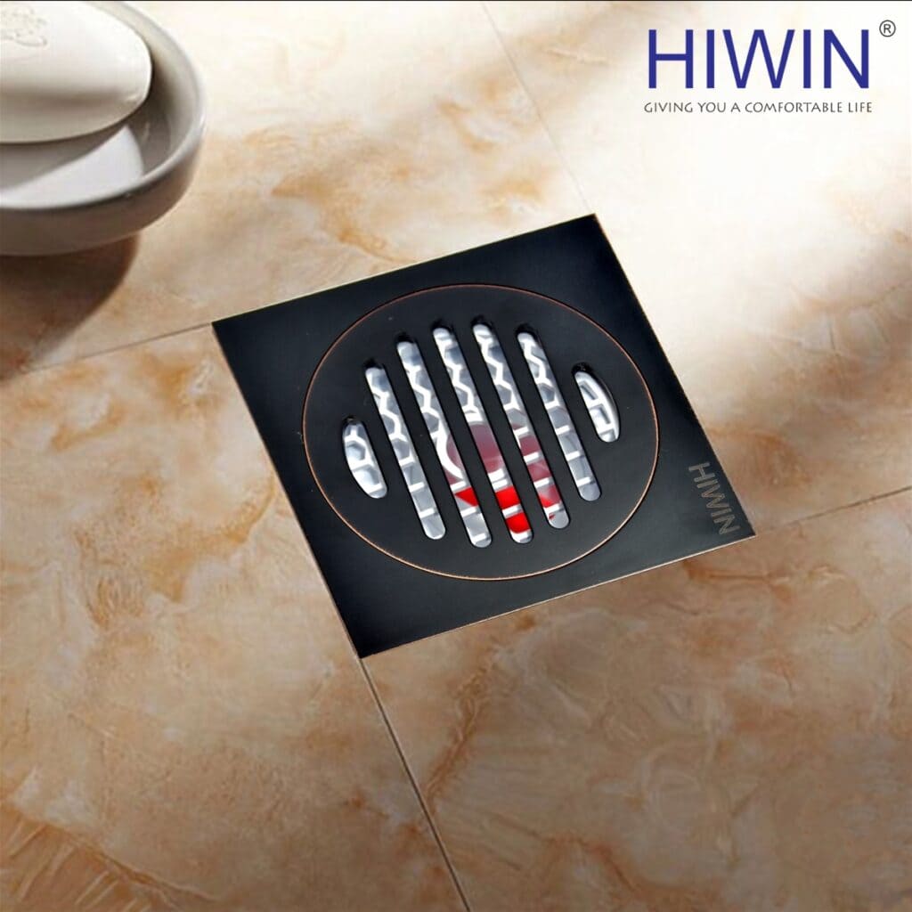 Ga thoát sàn ngăn mùi thoát nhanh phi 100x100 màu đen HIWIN FD-1101D