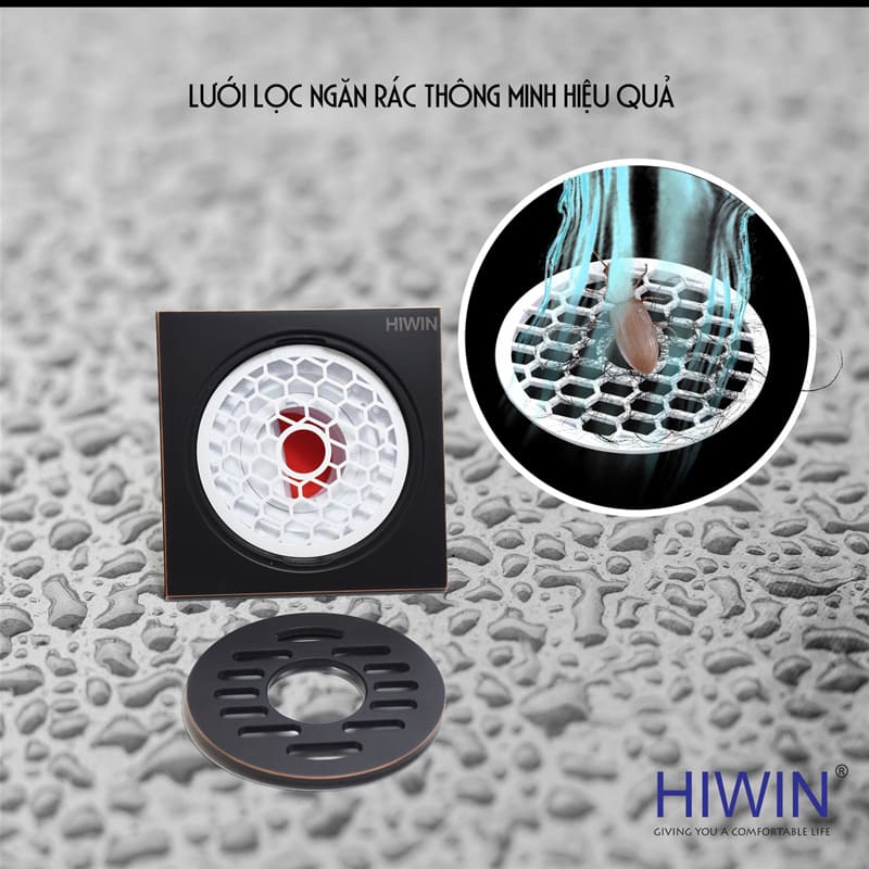 Ga thoát sàn máy giặt màu đen mờ Hiwin FD-1101WB 
