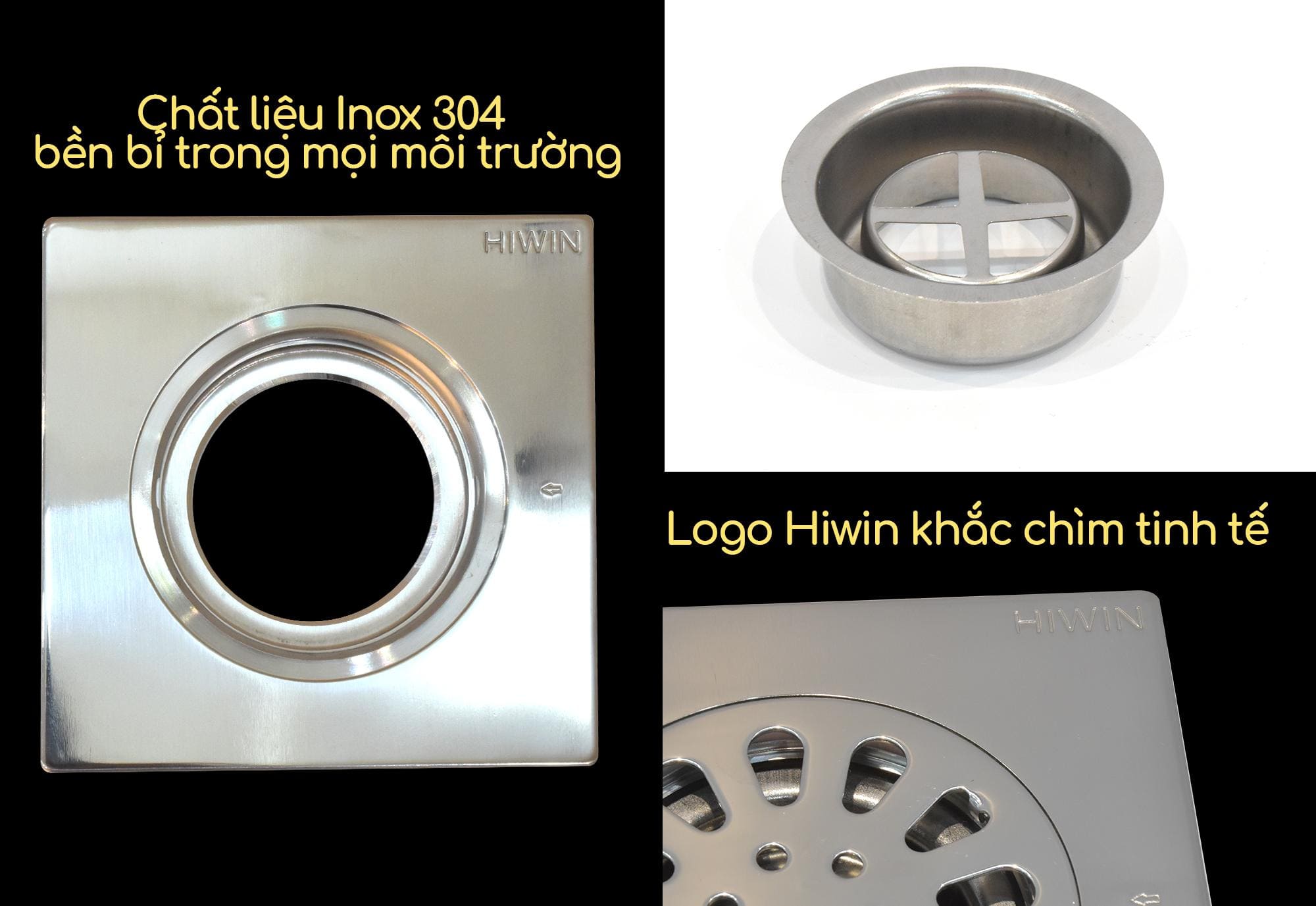 Ga thoát sàn mặt 120×120 inox 304 chống gỉ tốt Hiwin FD-1200
