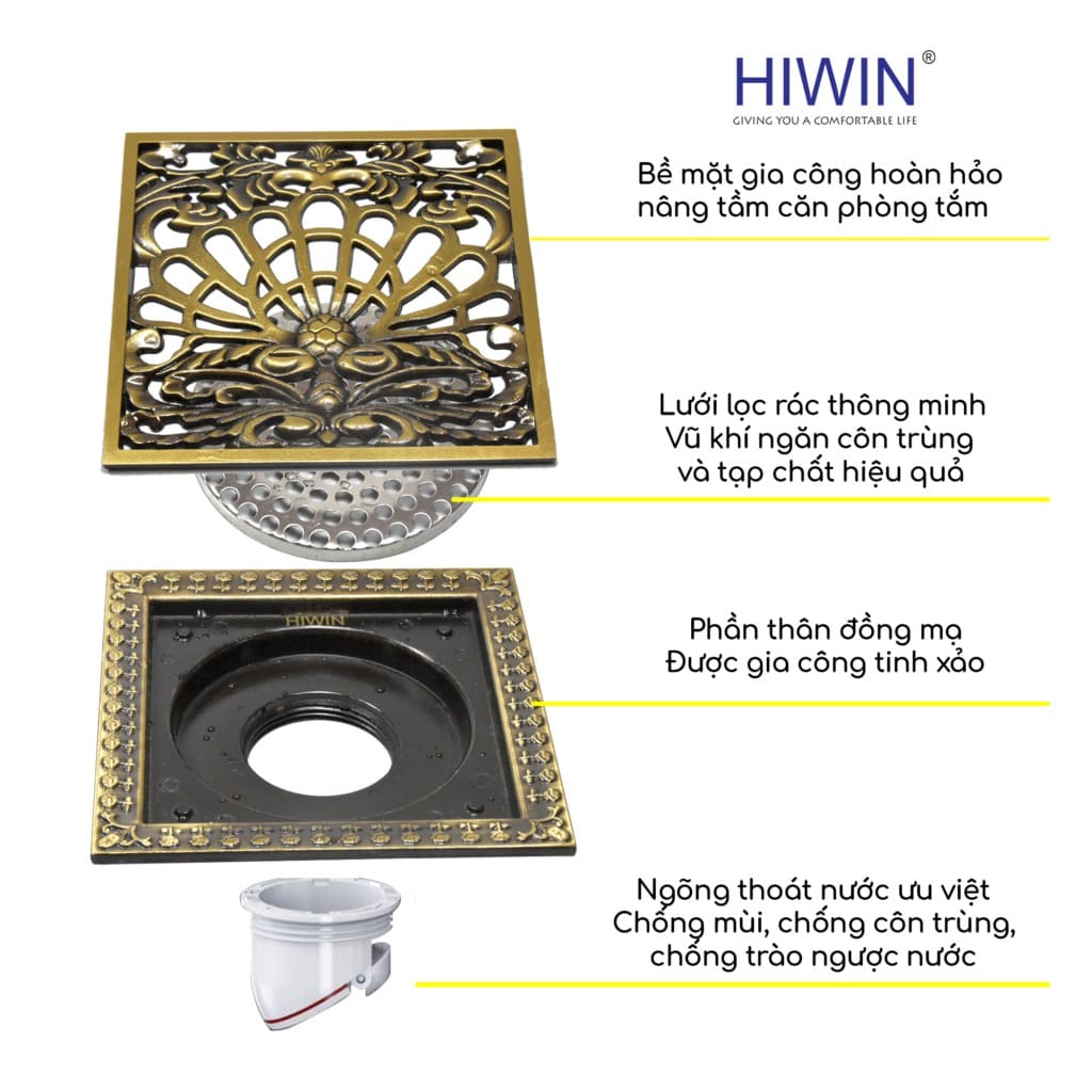 Phễu thu sàn đồng giả cổ chim công khổng tước Hiwin FD-4601