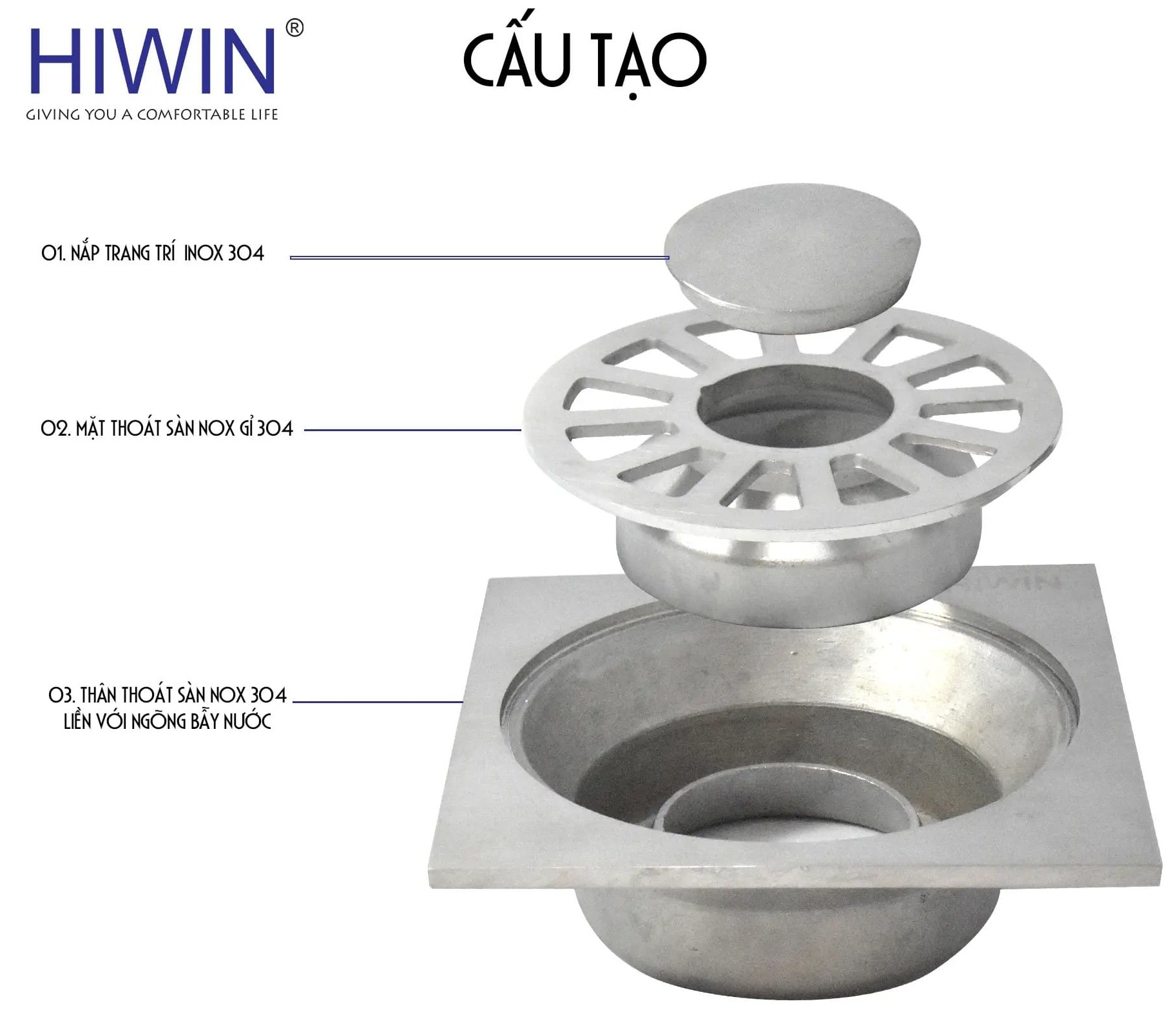 Ga thoát sàn máy giặt thoát nước chống mùi Hiwin FD-008
