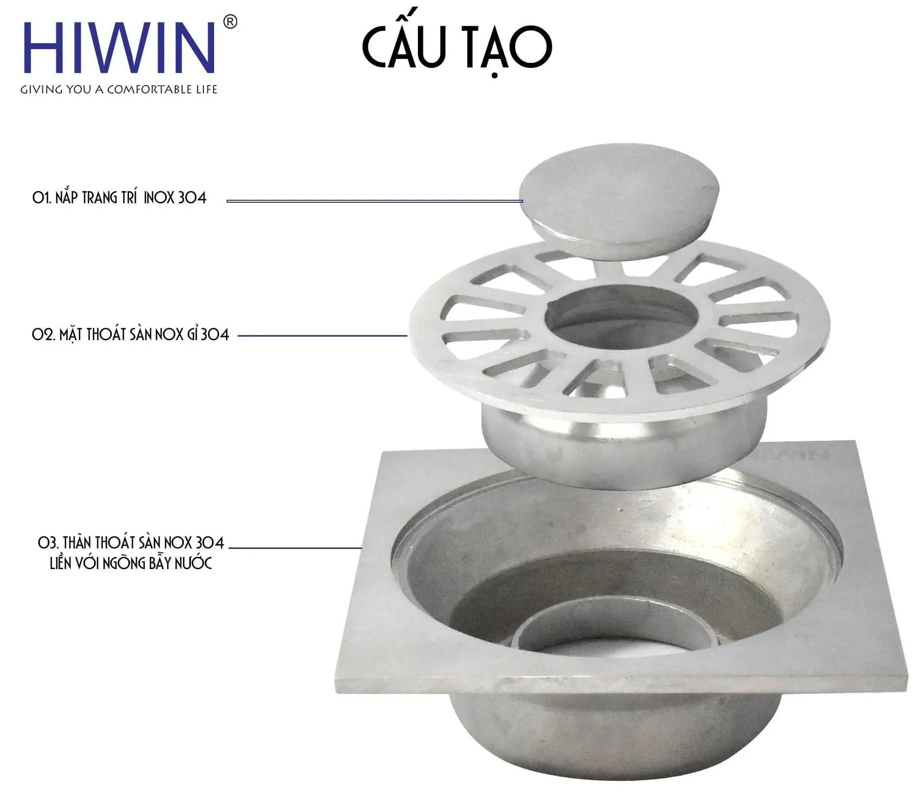 Ga thoát sàn máy giặt thoát nước chống mùi Hiwin FD-008