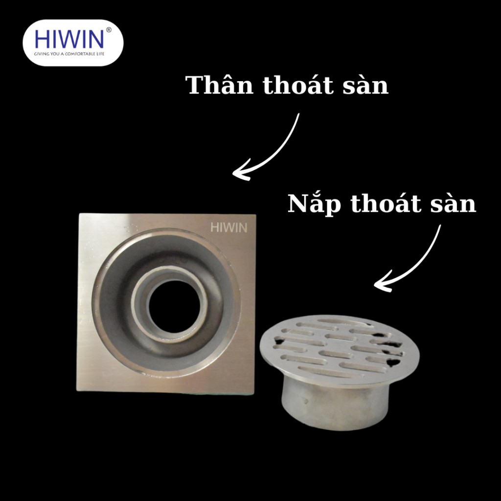 Ga thoát sàn đúc liền khối inox 304 mặt 100x100x4 Hiwin FD-019