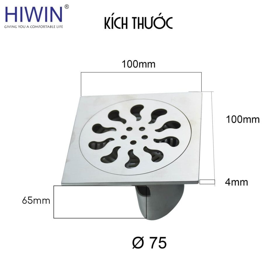 Phễu thu sàn đúc nguyên khối chất liệu inox 304 siêu bền Hiwin FD-026 