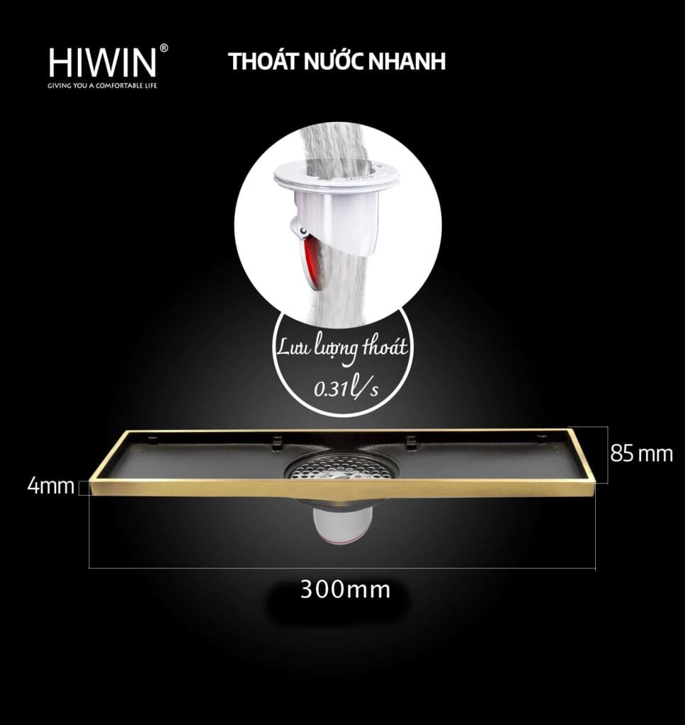 Thoát sàn dài đồng giả cổ hoạt tiết hoa đào Hiwin FD-4831