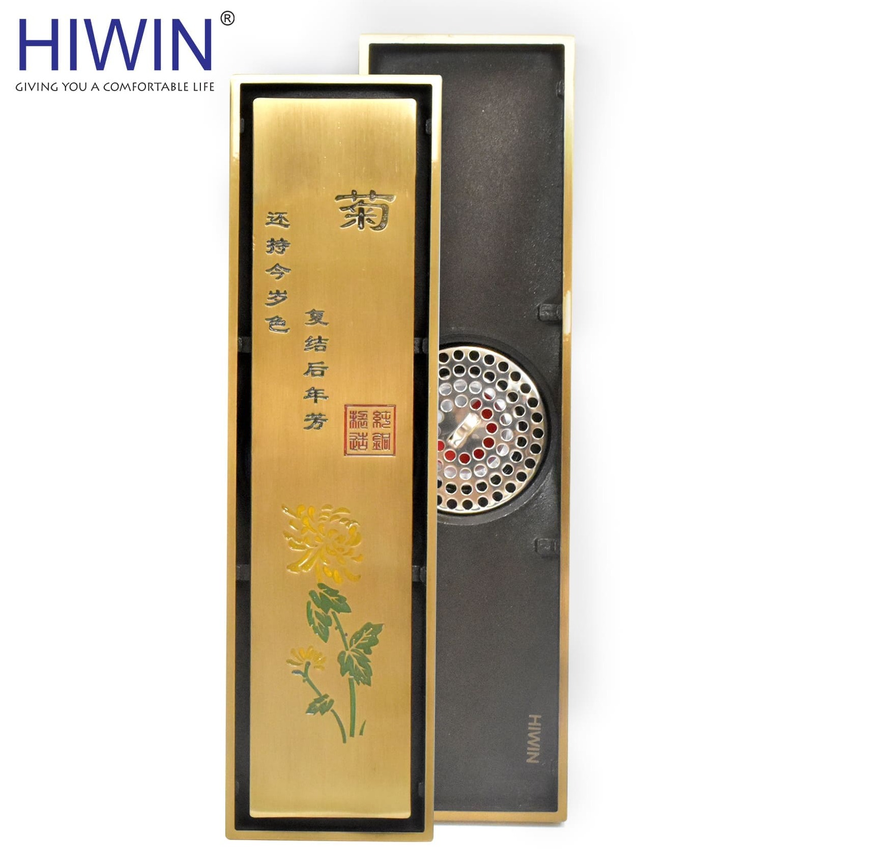 Thoát sàn dài đồng giả cổ hoạt tiết hoa đào Hiwin FD-4834