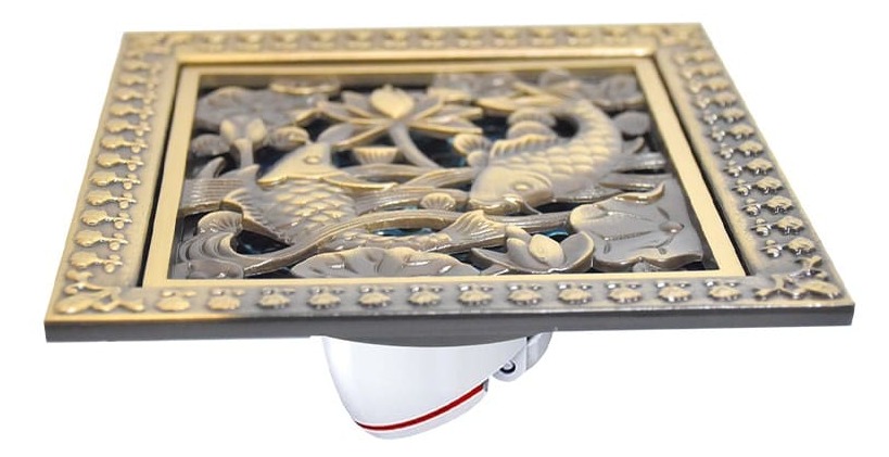 Phễu thu sàn hoa văn song ngư giả cổ 120×120 Hiwin FD-4602