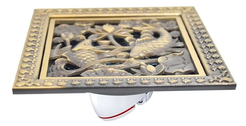 Phễu thu sàn hoa văn song ngư giả cổ 120×120 Hiwin FD-4602 