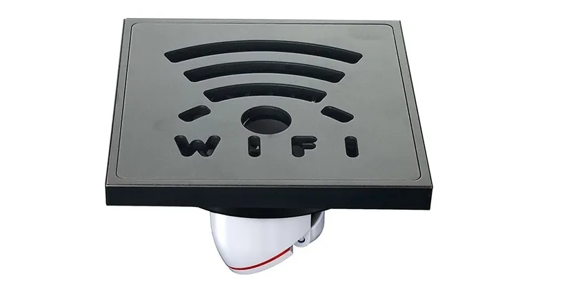 Ga thoát sàn mạ đen đồng mạ đen hoạt tiết Wifi Hiwin FD-1418