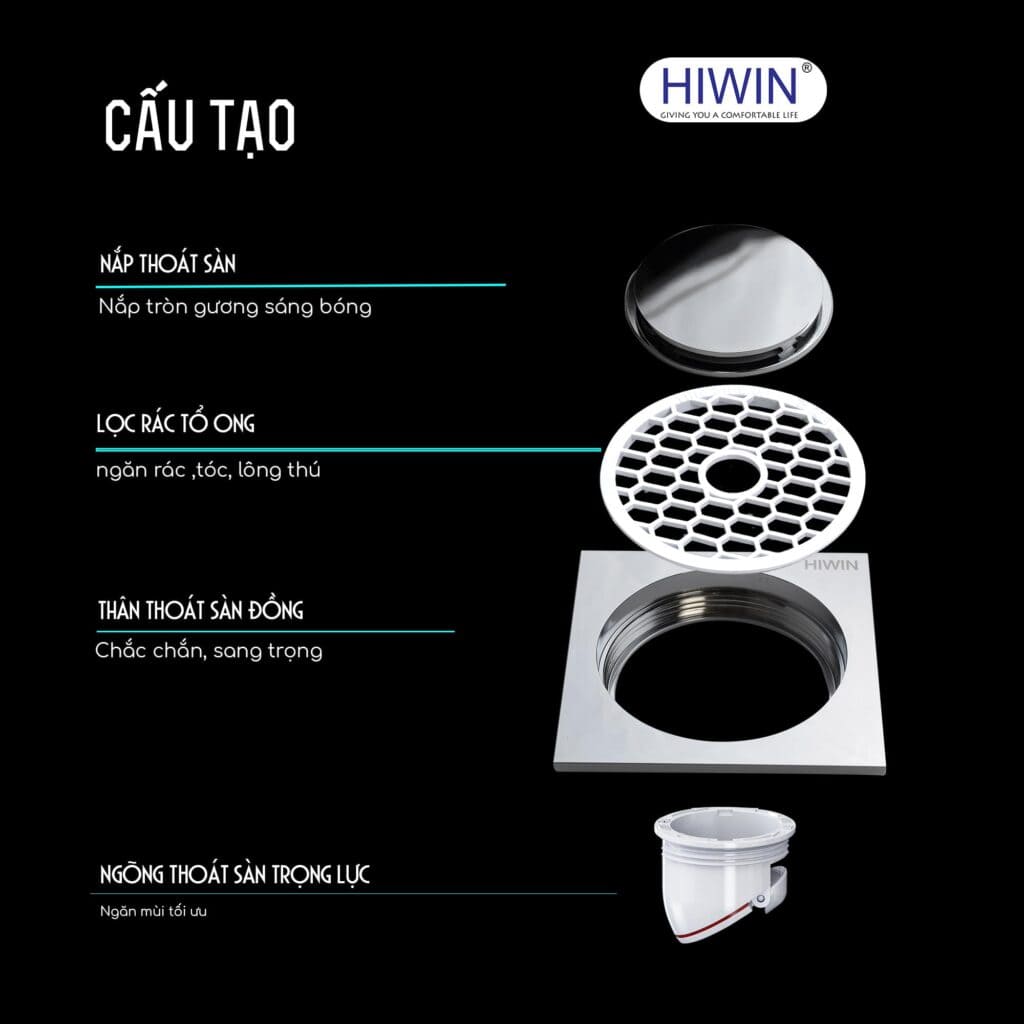 Ga thoát sàn chống hôi thoát nhanh, ngăn mùi, lọc rác Hiwin FD-1119