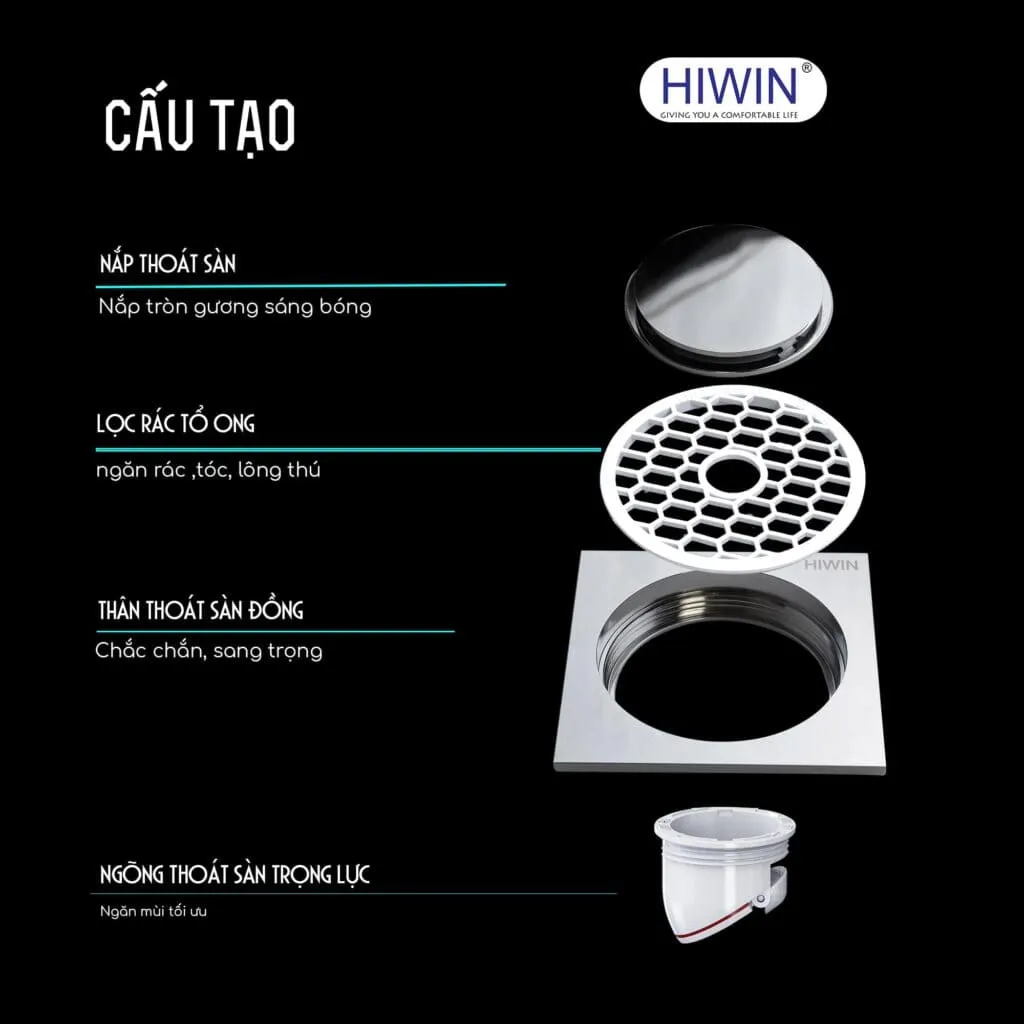 Ga thoát sàn chống hôi thoát nhanh, ngăn mùi, lọc rác Hiwin FD-1119