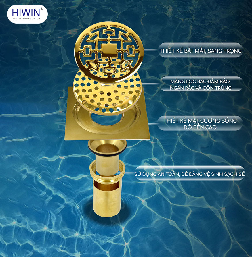 Ga thoát sàn mạ vàng chống mùi hôi Hiwin FD-3112