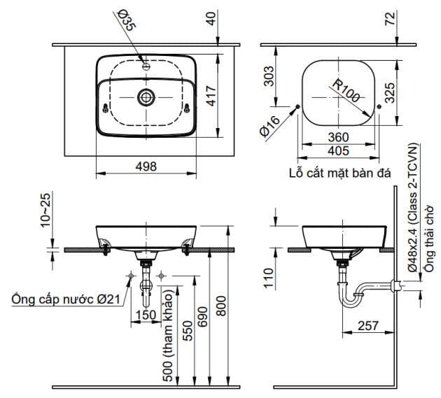 Chậu rửa mặt dương bàn chữ nhật Inax AL-286V 