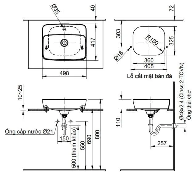 Chậu rửa mặt dương bàn chữ nhật Inax AL-286V 