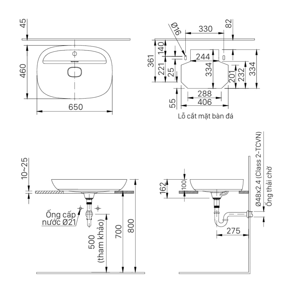Chậu rửa mặt dương bàn chữ nhật Inax AL-692V