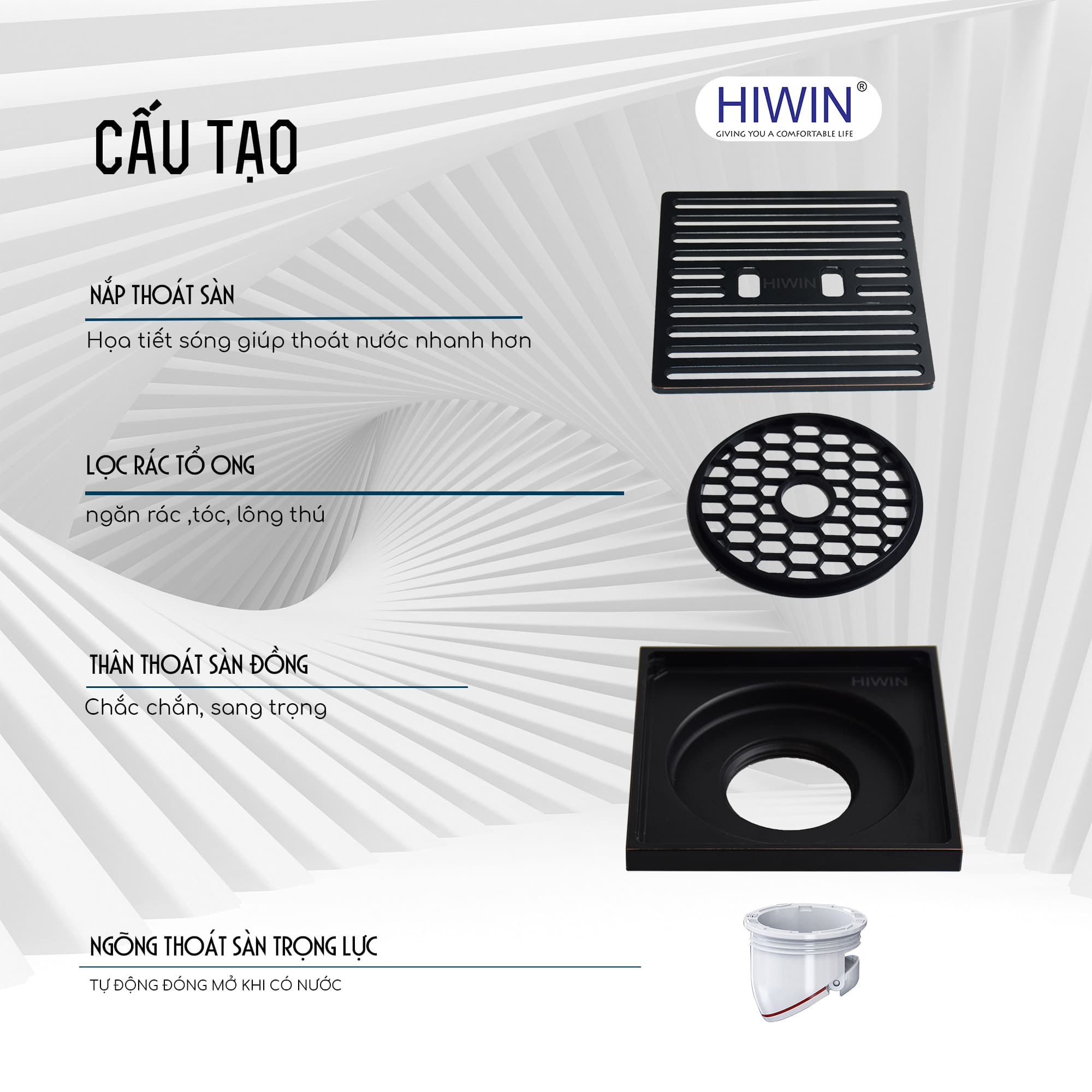 Phễu thoát nước chống hôi thoát siêu nhanh Hiwin FD-1410
