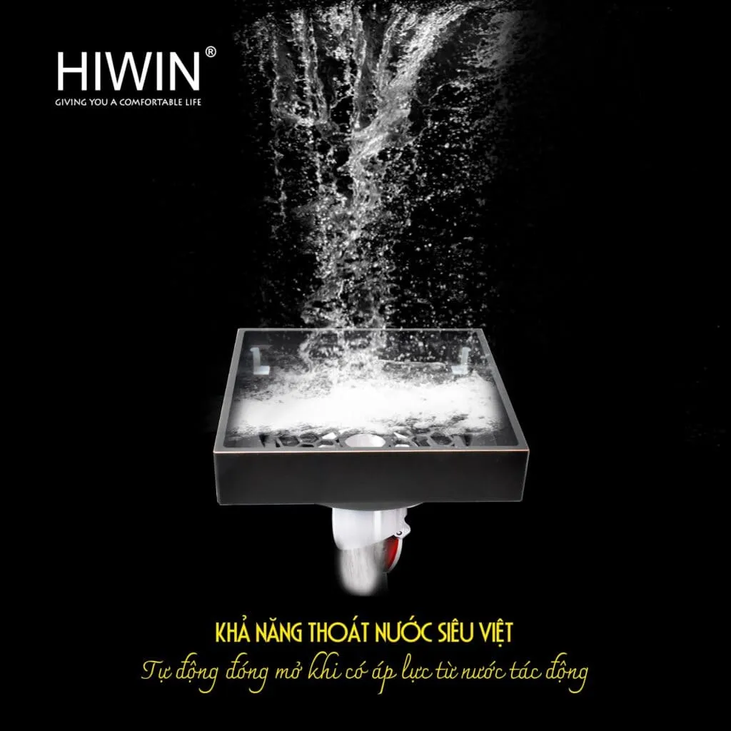 Ga thoát sàn mạ đen lát gạch ngăn mùi thoát nhanh Hiwin FD-1901B