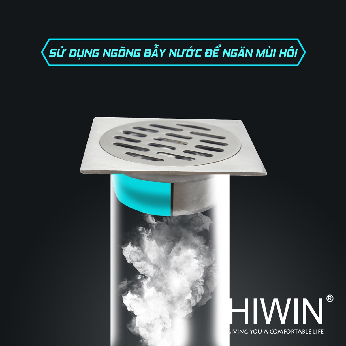 Ga thoát sàn inox 304 chống hôi thoát nước nhanh Hiwin FD-6322