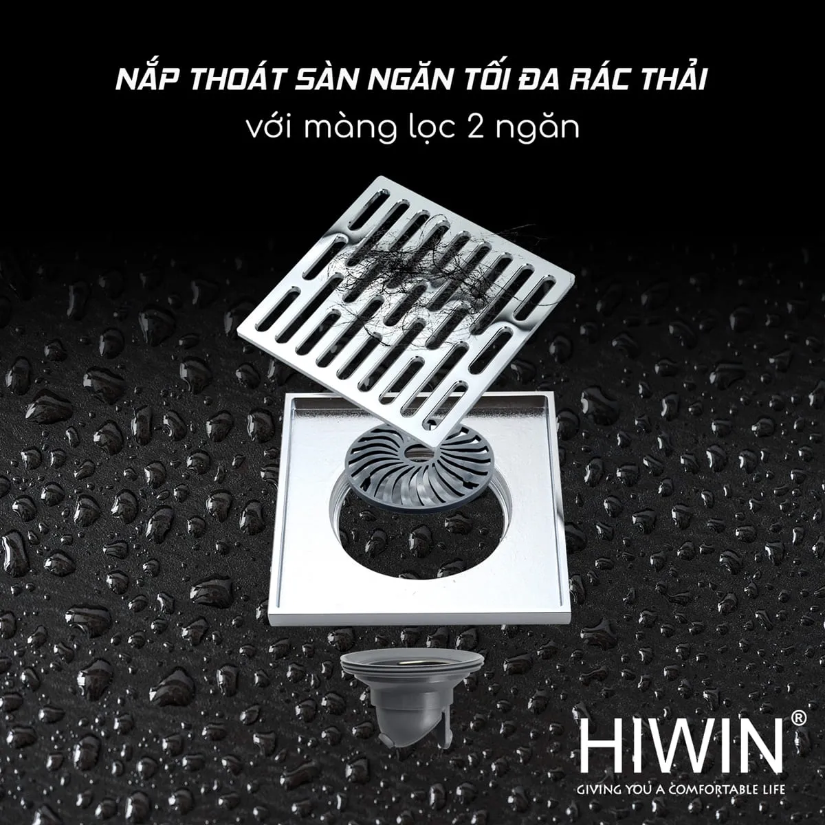 Ga thoát sàn inox 304 thoát nước nhanh Hiwin FD-1408A