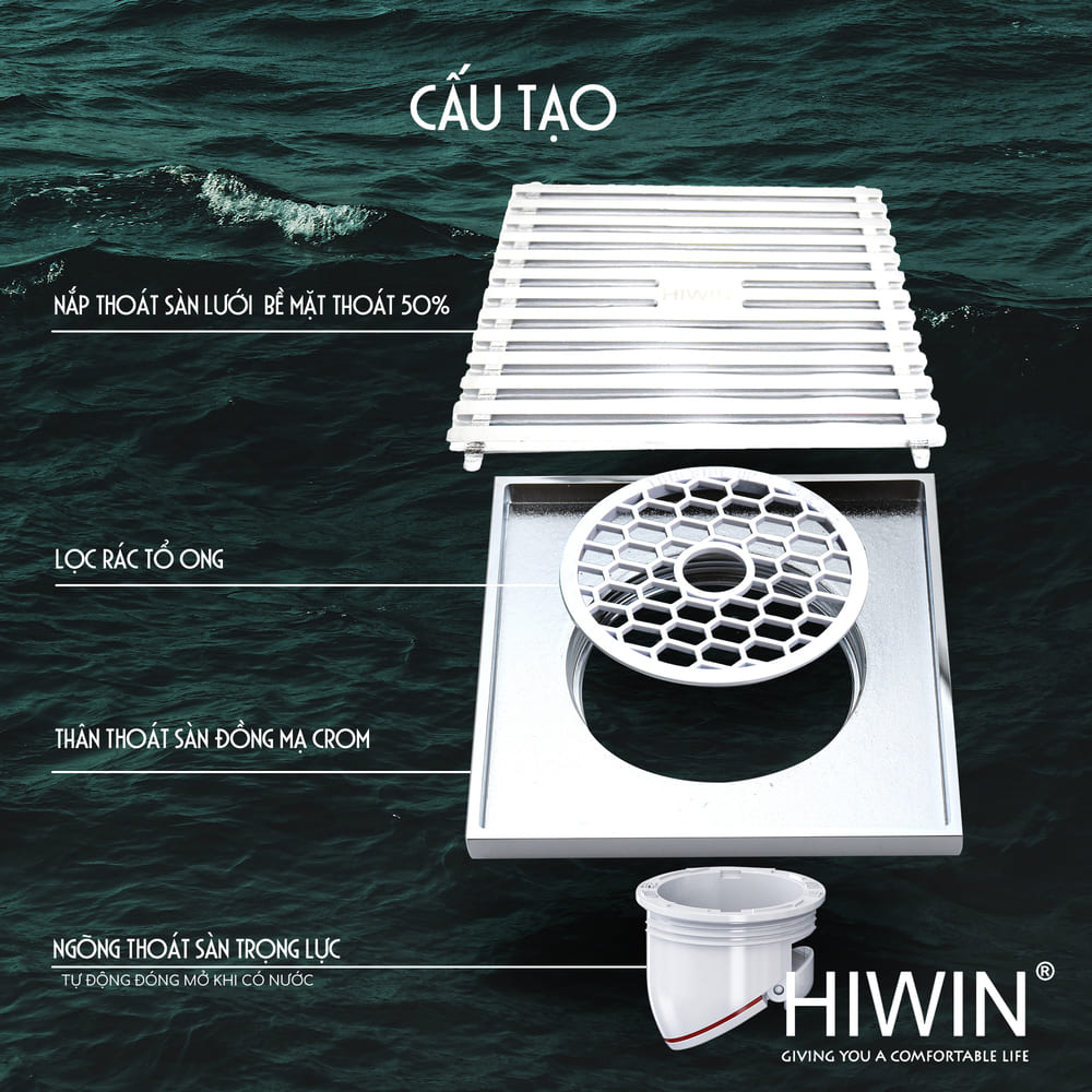 Ga thoát sàn inox 304 thoát nước nhanh Hiwin FD-4852