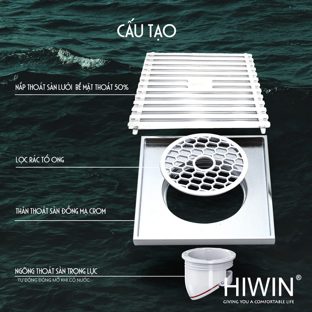Ga thoát sàn inox 304 thoát nước nhanh Hiwin FD-4852
