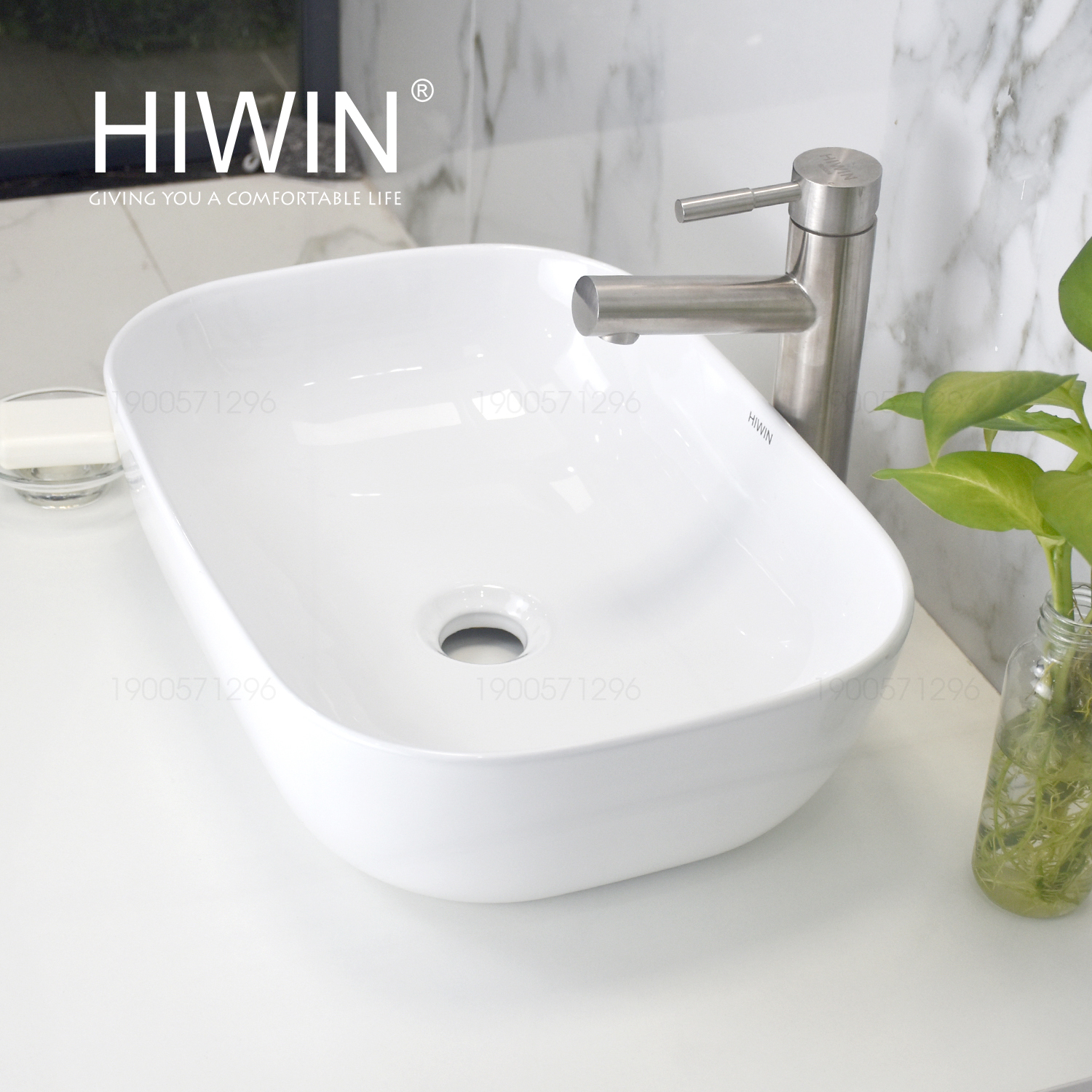 Chậu rửa mặt dương bàn lavabo đặt bàn cao cấp HIWIN LP-6014