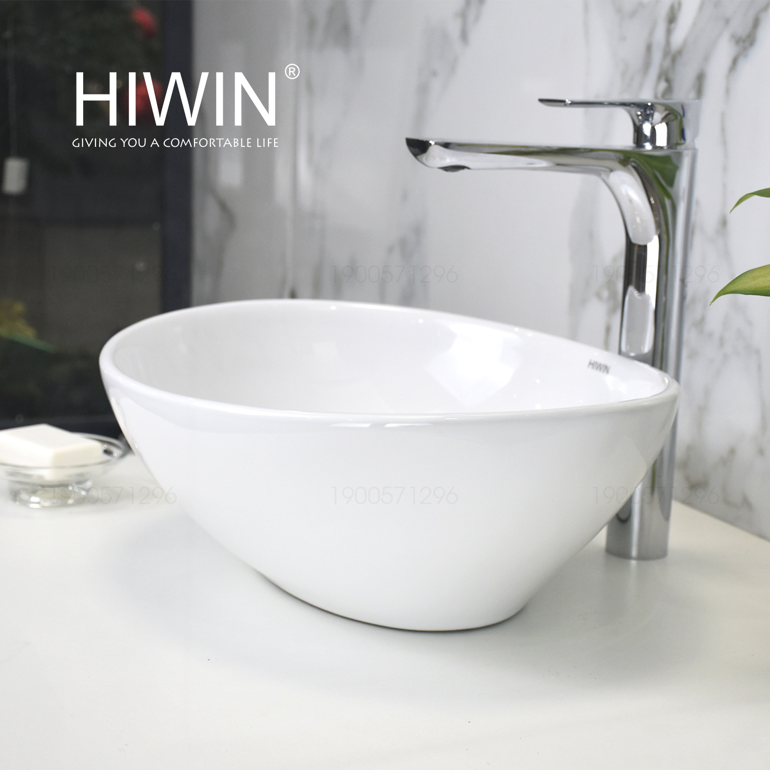 Chậu rửa mặt dương bàn lavabo đặt bàn cao cấp HIWIN LP-8215
