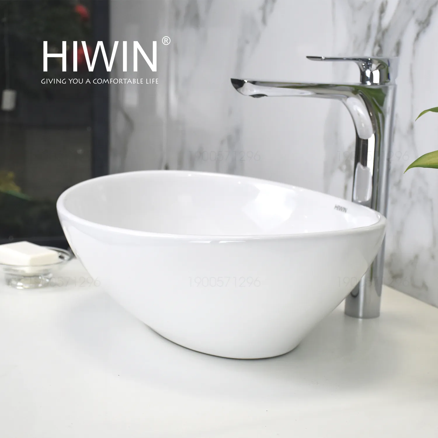 Chậu rửa mặt dương bàn lavabo đặt bàn cao cấp HIWIN LP-8215