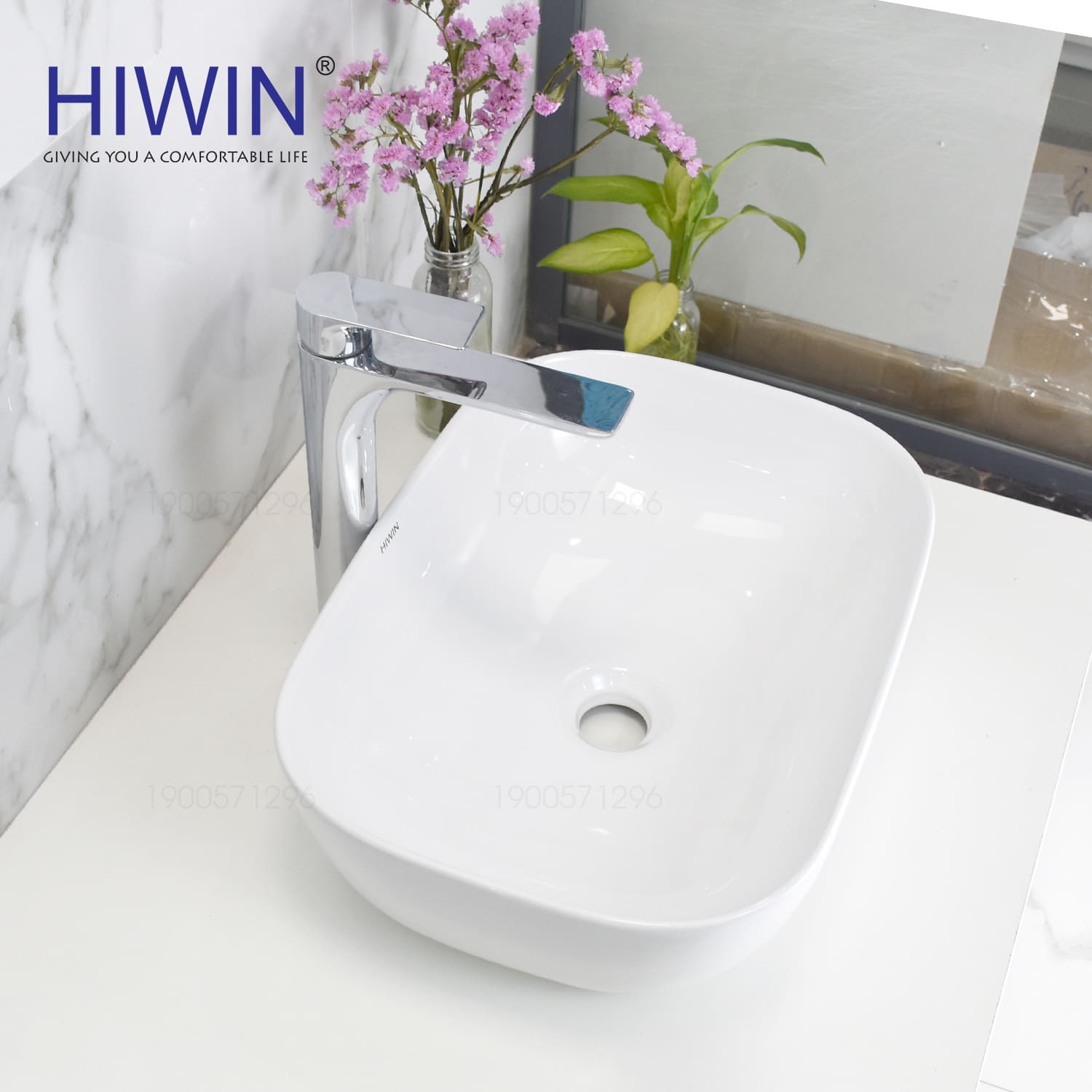Chậu rửa mặt dương bàn lavabo đặt bàn cao cấp HIWIN LP-8215