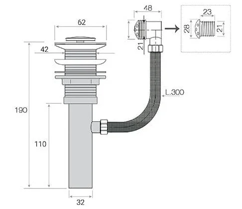 Bản vẽ kỹ thuật đầu xả Lavabo Có Xả Tràn Kanly GCX03