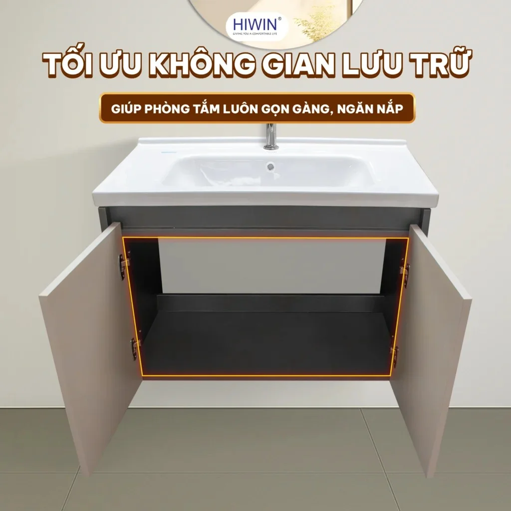 Bộ tủ chậu lavabo cao cấp màu gỗ plywood bền bỉ Hiwin YS-001