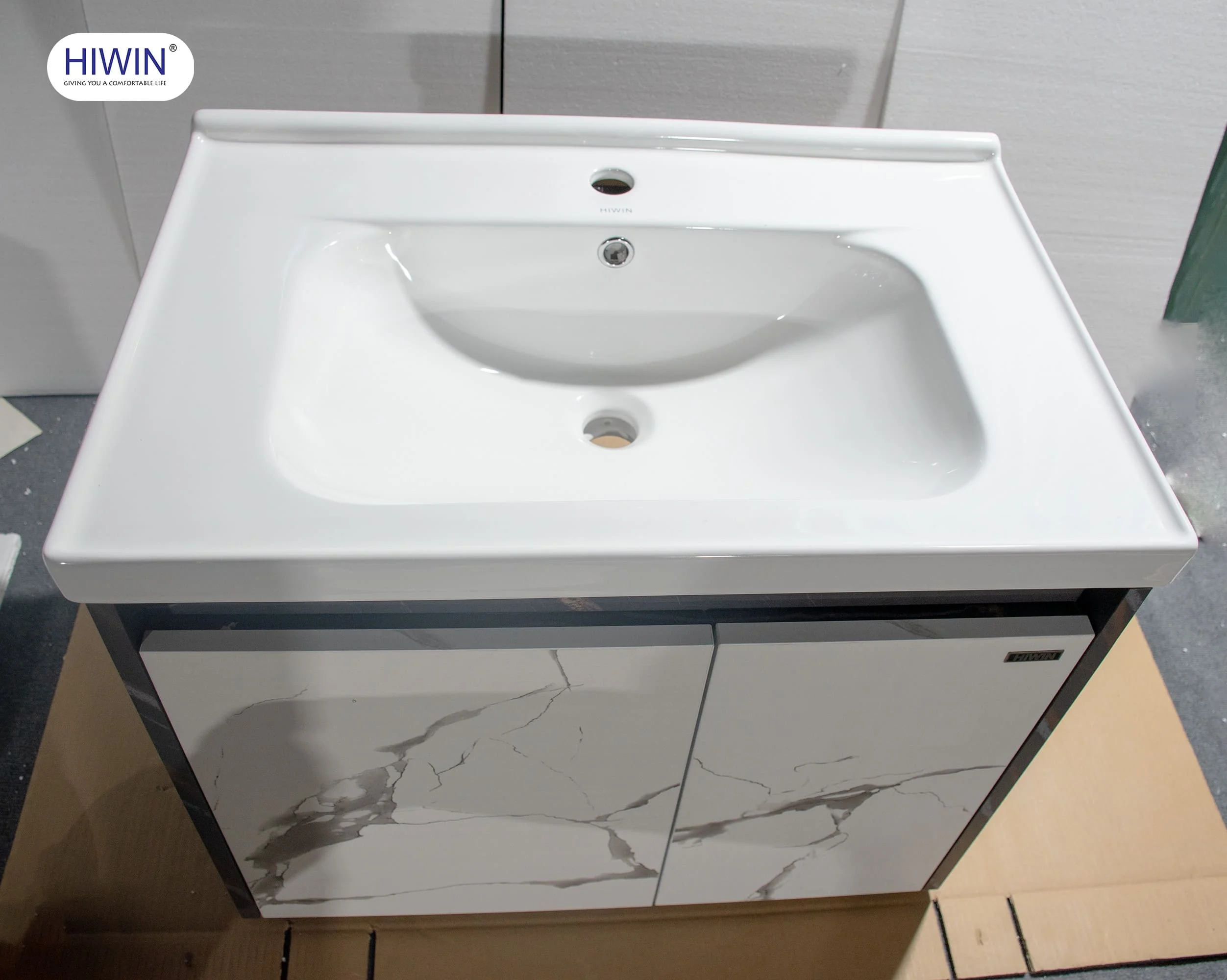 Bộ tủ chậu lavabo cao cấp hoa văn giả đá Hiwin YS-005