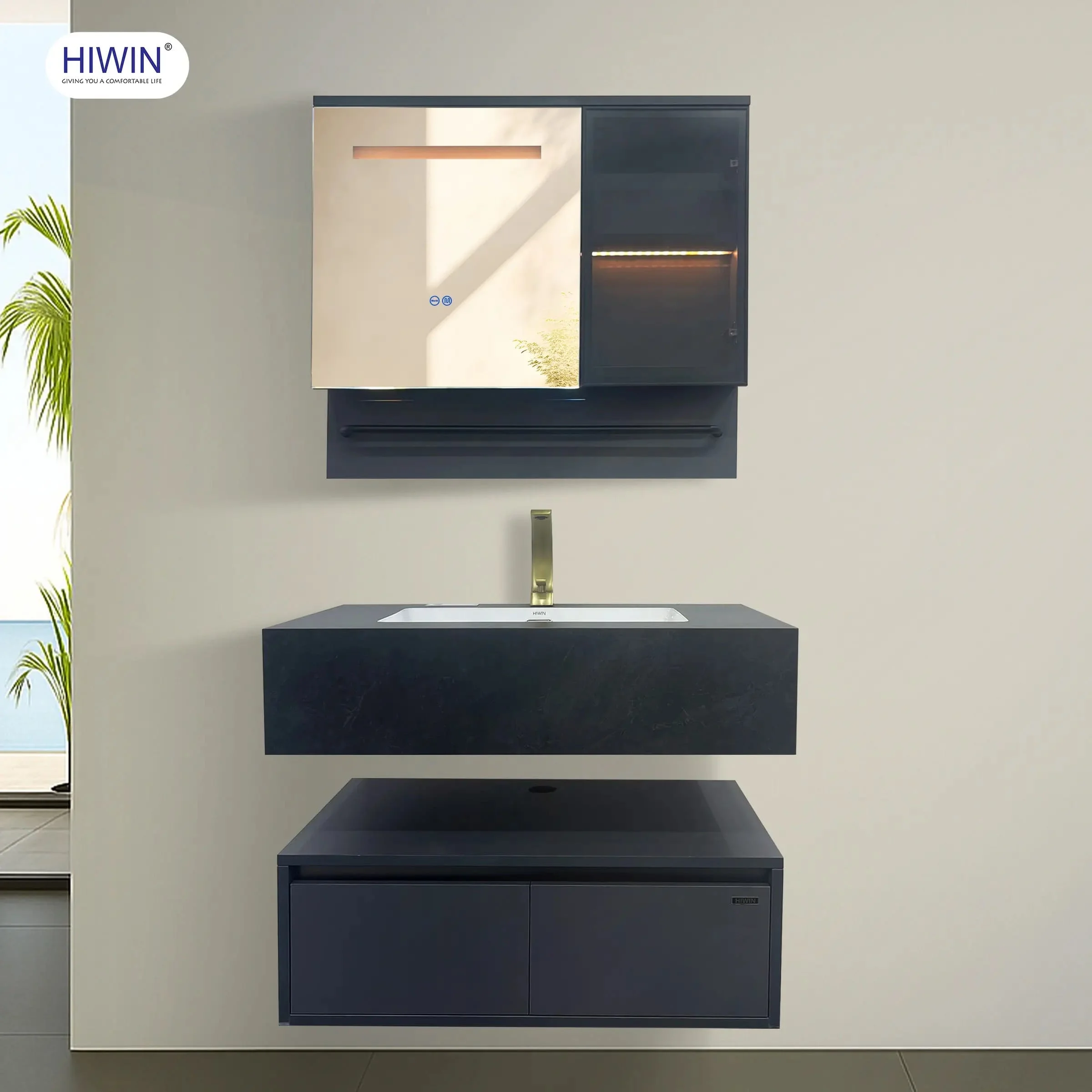 Bộ tủ chậu lavabo cao cấp màu xanh lam khói Hiwin YS-004