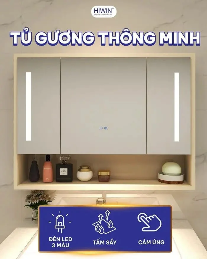 Bộ tủ chậu Lavabo nhựa PVC gương có đèn LED Hiwin YP-014