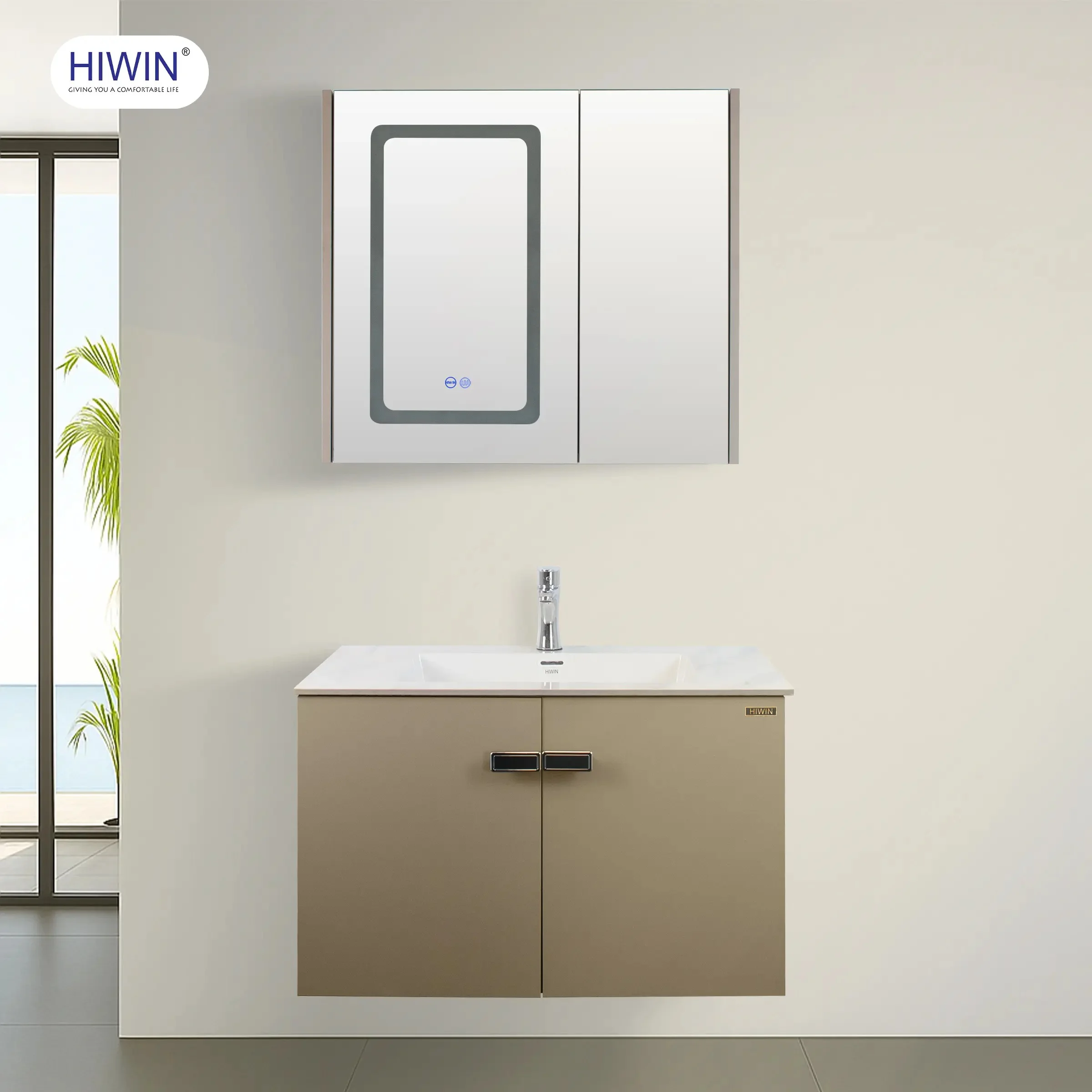 Bộ tủ chậu lavabo cao cấp màu xanh lam khói Hiwin YS-004