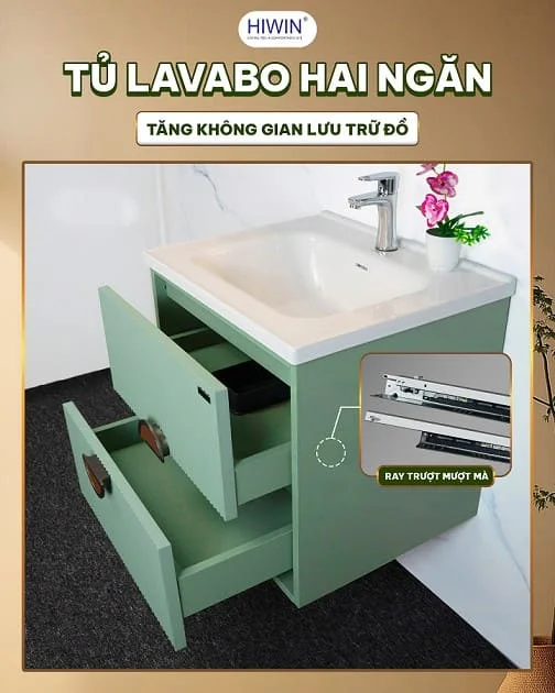 Bộ tủ chậu lavabo cao cấp màu xanh lam khói Hiwin YS-004